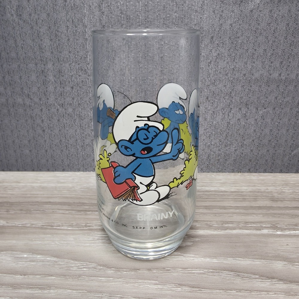 Brainy Smurf 1982 Vintage 6" Collectors Glass Wallace Berrie & Company